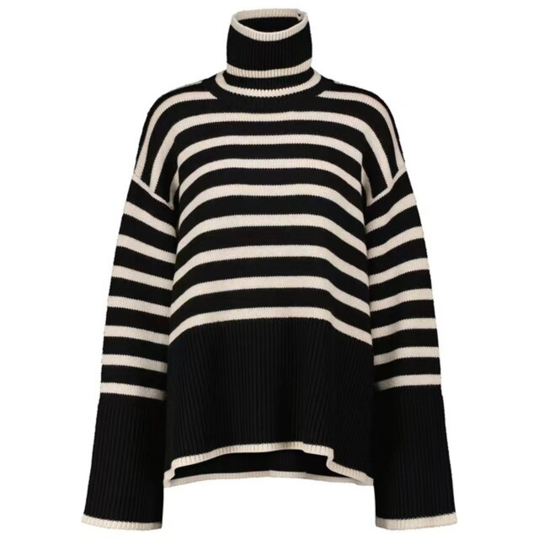 Striped women's sweater with turtleneck