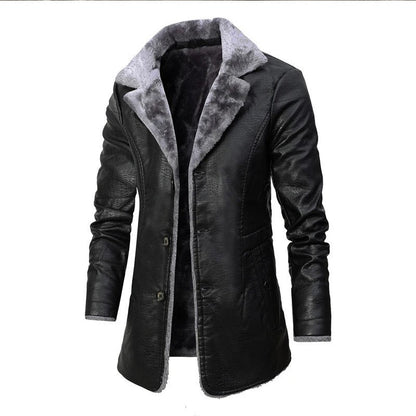 Cozy vegan leather jacket with wool-lined interior for men | Ideal for all seasons