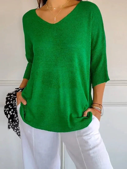 Brigitte - Unicolored V-Neck Knit Top