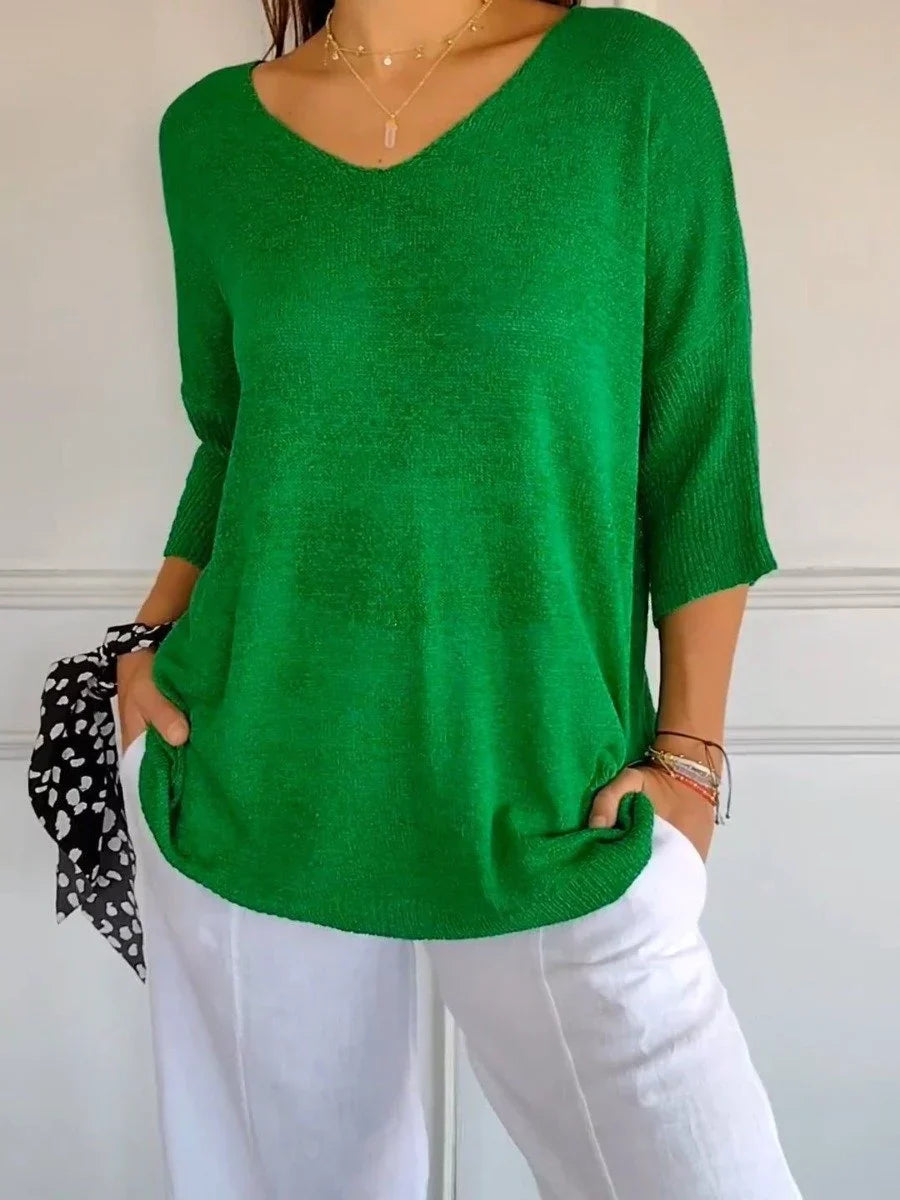 Melissa - Plain knit top with V-neck