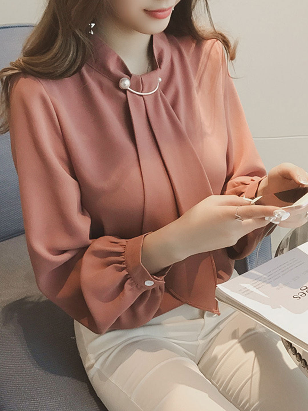 Filine Blouse | Long Sleeve French Style Chiffon Blouse