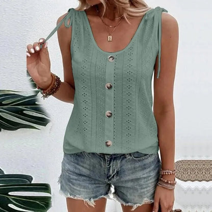 Stylish Ladies Top with Buttons and Cutouts