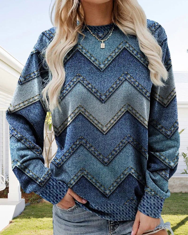 Long-sleeved denim sweater for women