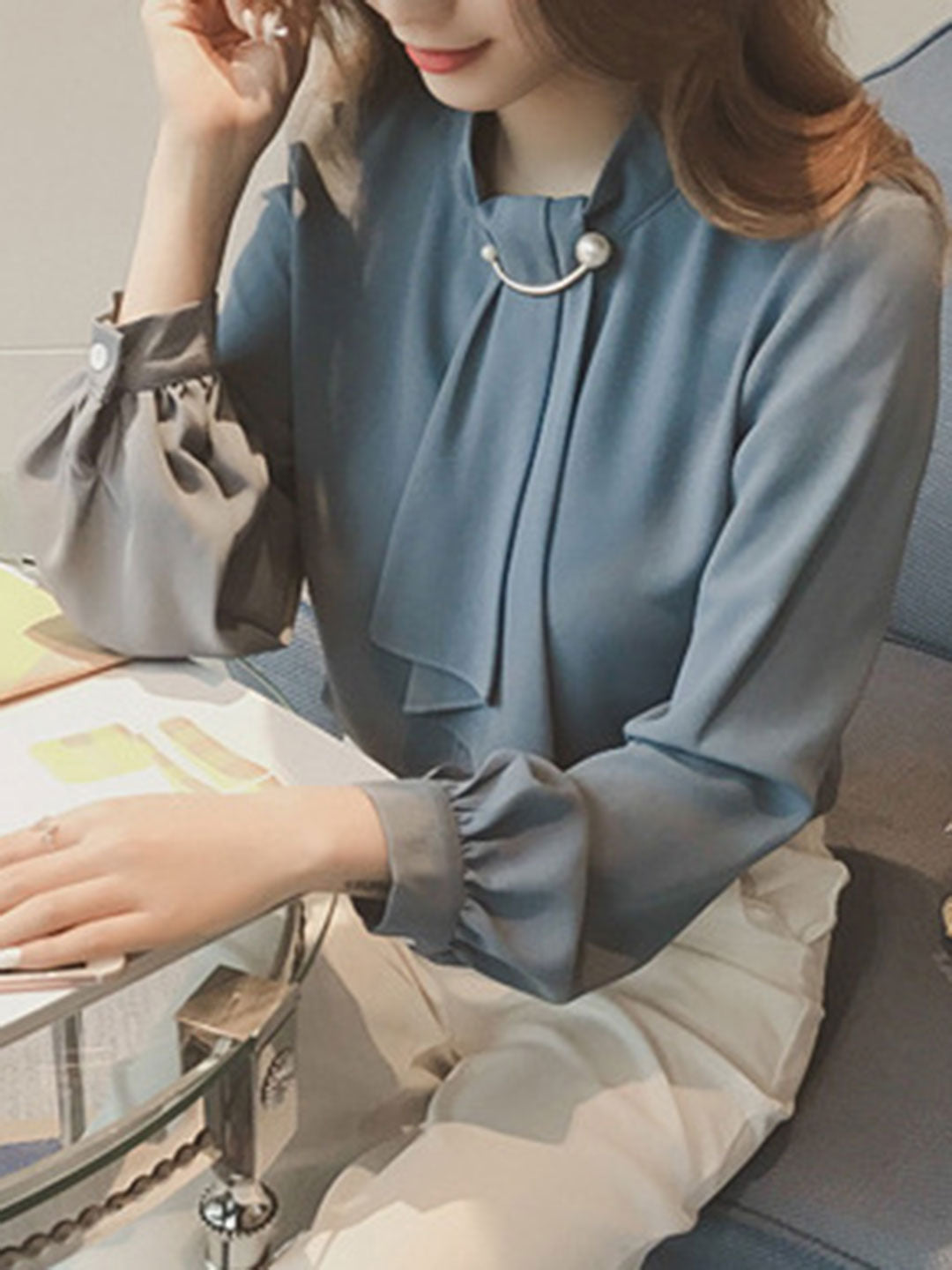 Filine Blouse | Long Sleeve French Style Chiffon Blouse