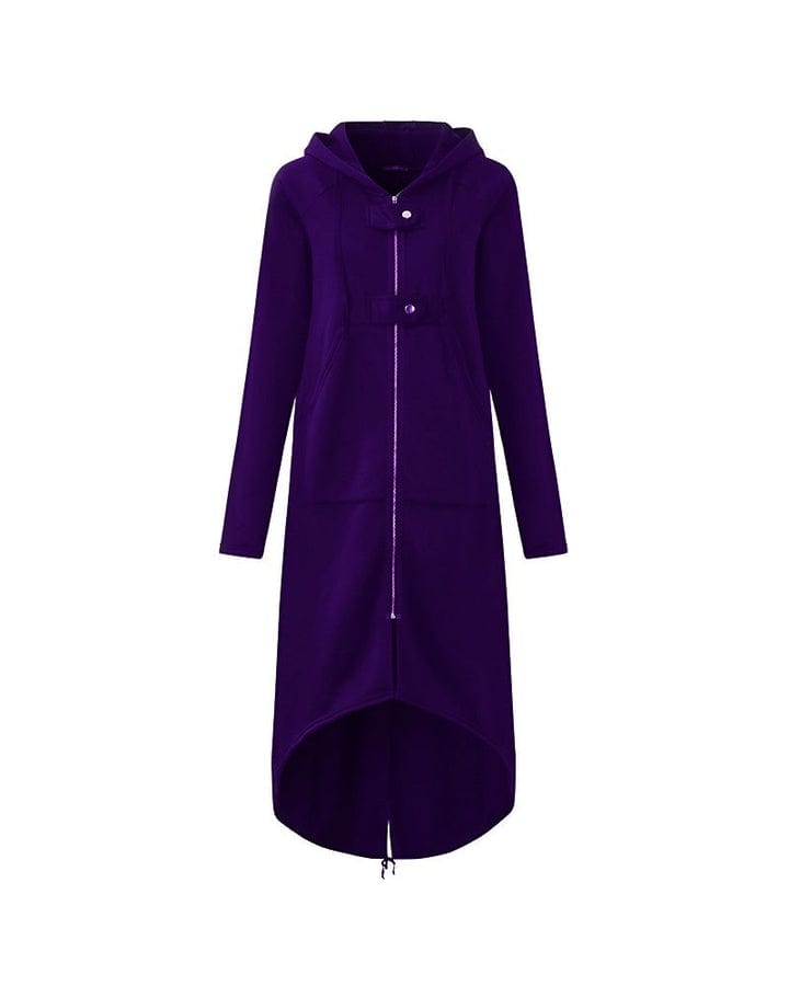 Long jacket with zipper and buttons for women