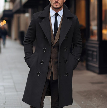 Hecon - Men's fall and winter wool coat - double-breasted and long