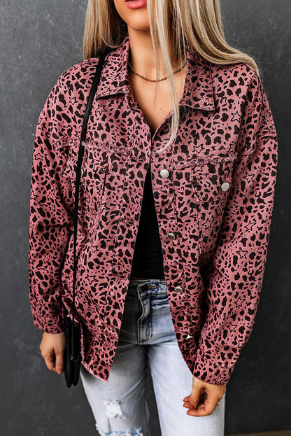 Maeve | Chic leopard print pink denim shirt jacket