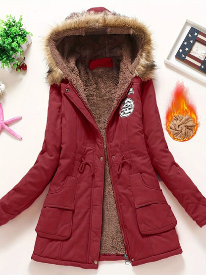 Warm cozy fleece-lined winter jacket with hood for women | Ideal for fall/winter