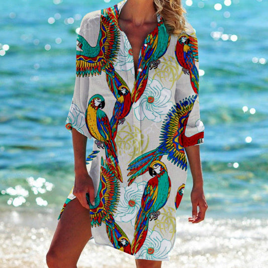 Celia - Shirt dress with tropical print.