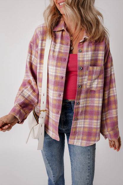 Jovelyn | Casual Chic Pink Checkered Shirt Jacket