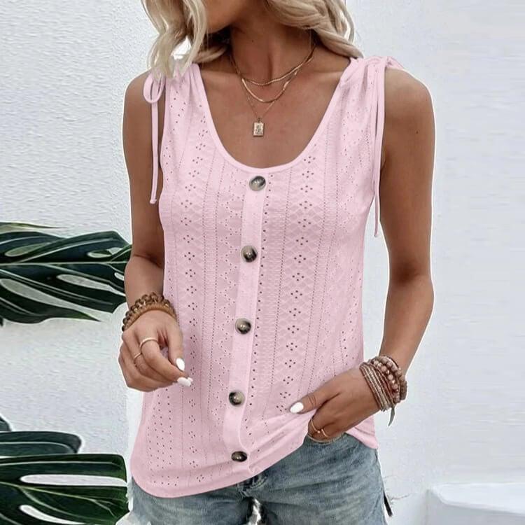 Stylish Ladies Top with Buttons and Cutouts