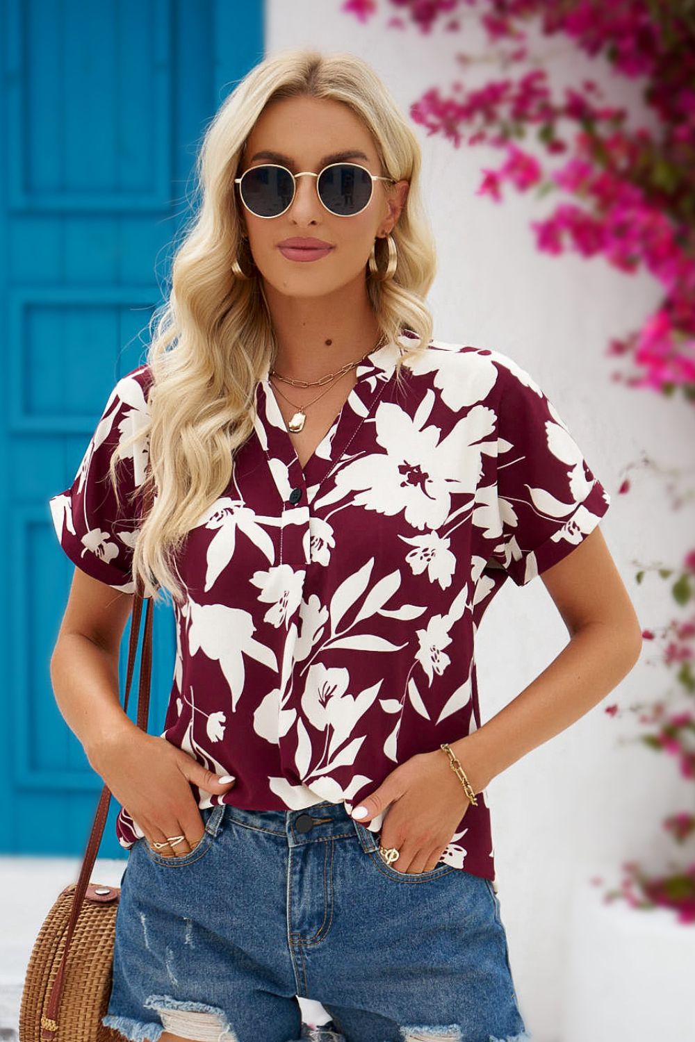 Daris - Floral blouse with notched collar