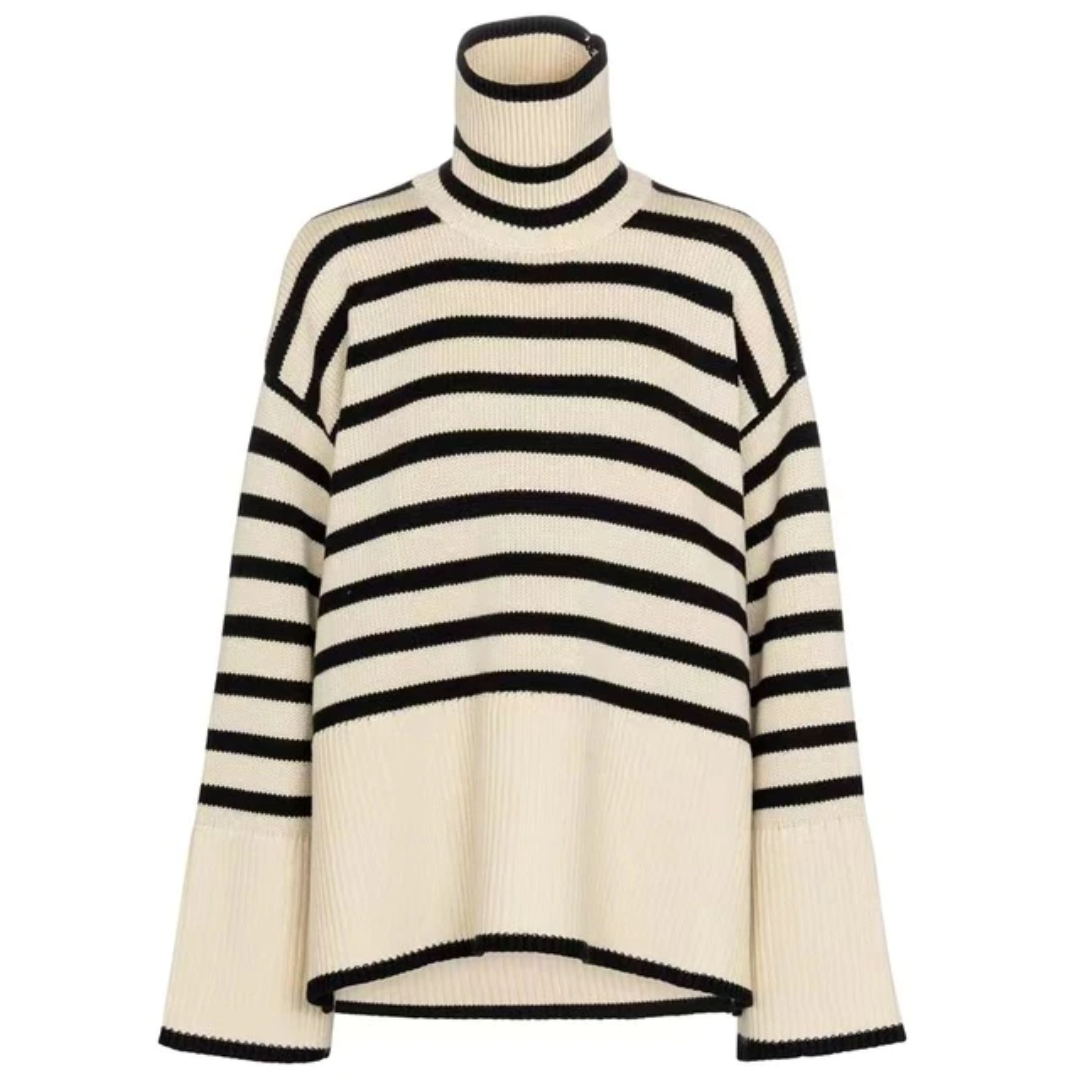 Striped women's sweater with turtleneck