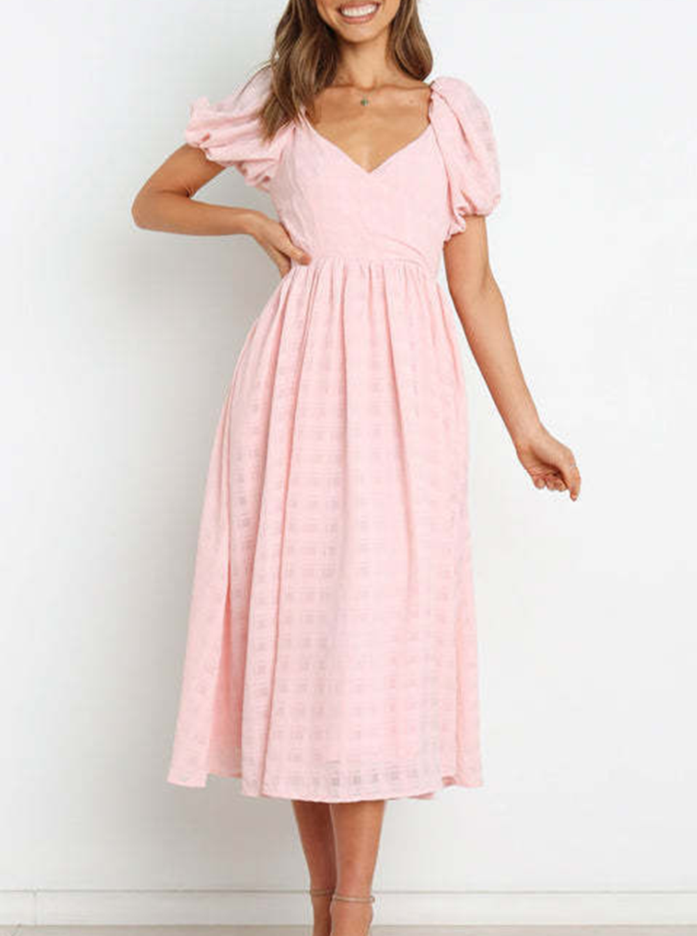 Anaise - Dresses with pastel skirt, square neckline and trendy plain slit seam