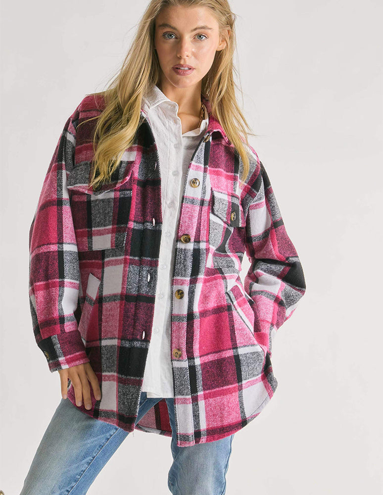 Plaid Charm oversized shirt jacket for women