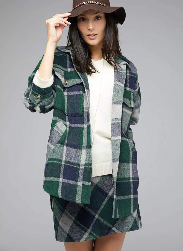 Plaid Charm oversized shirt jacket for women