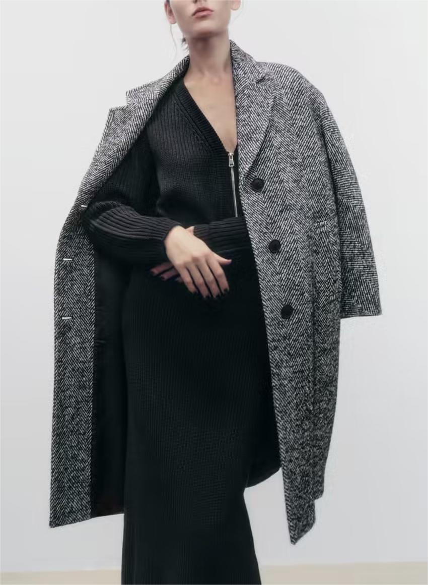 Coat with herringbone pattern for women