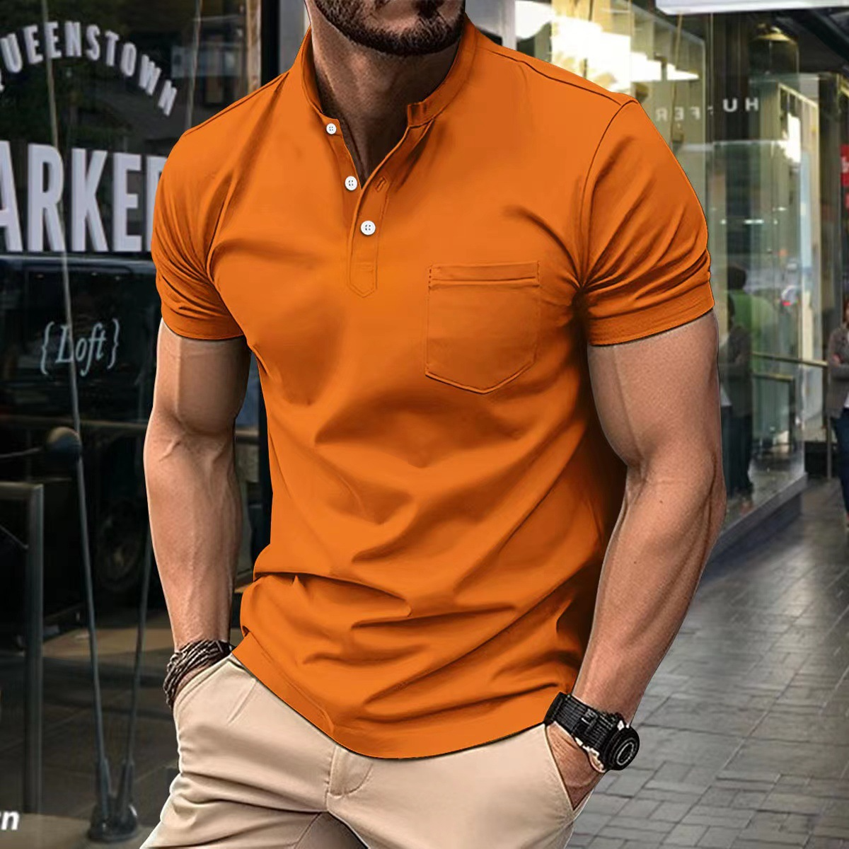 Elegant men's half-collar polo shirt