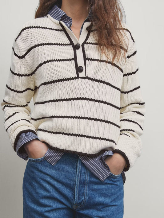 Striped knitted polo sweater for women