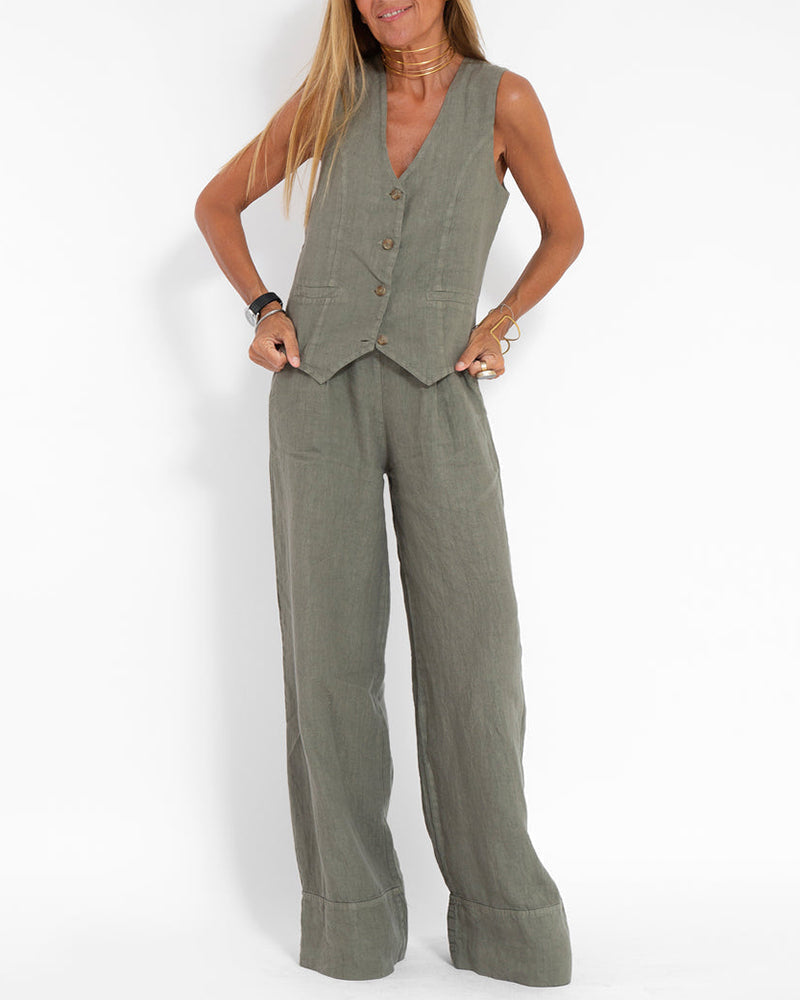 Chic set comprising a sleeveless vest and wide-leg trousers - Imee