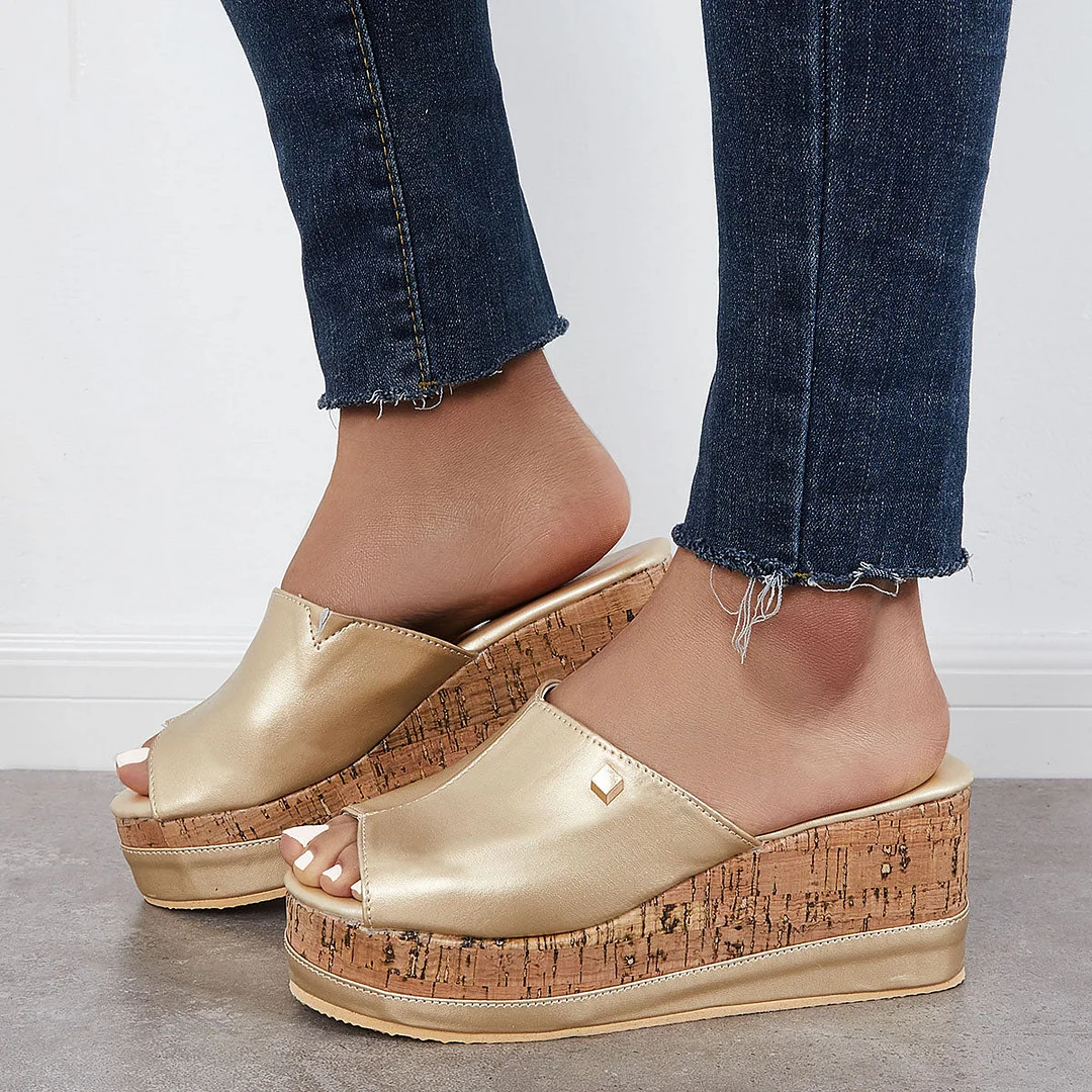 Shannon - Comfortable lace-up sandals with cork sole Platform wedge shoes