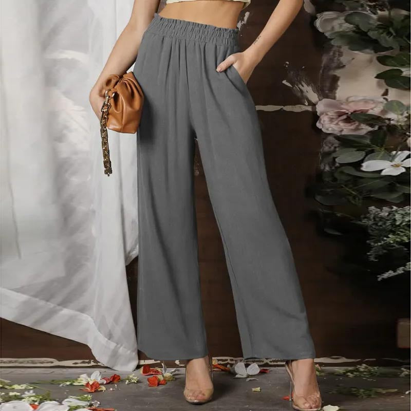 Plain wide-leg casual pants