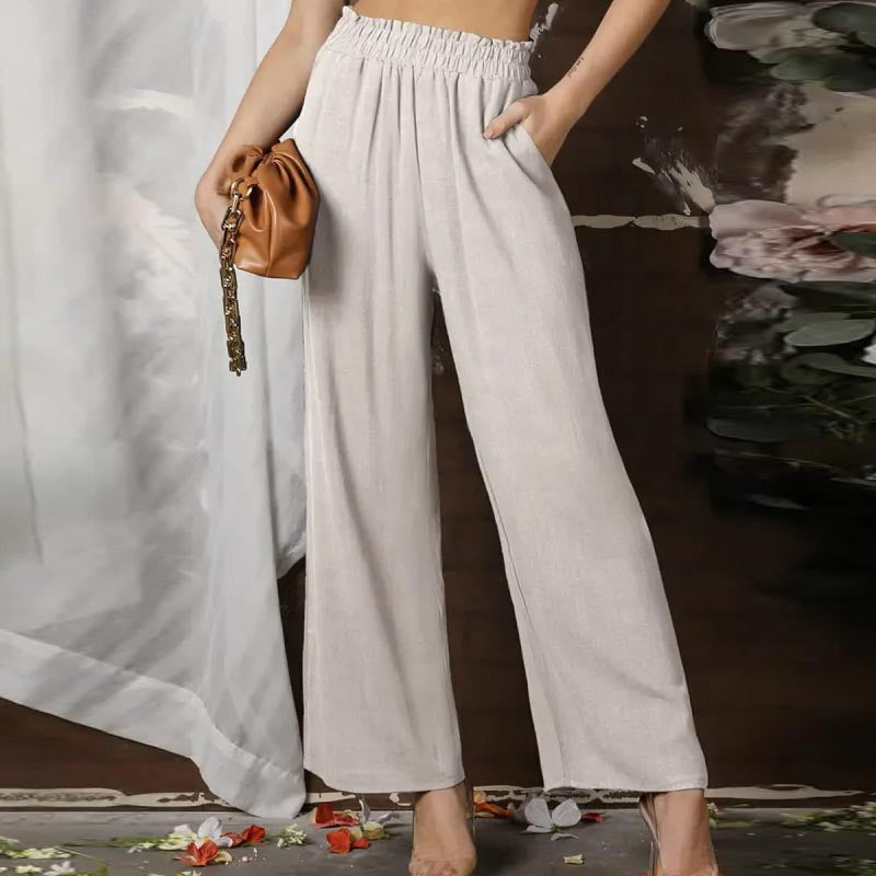 Plain wide-leg casual pants