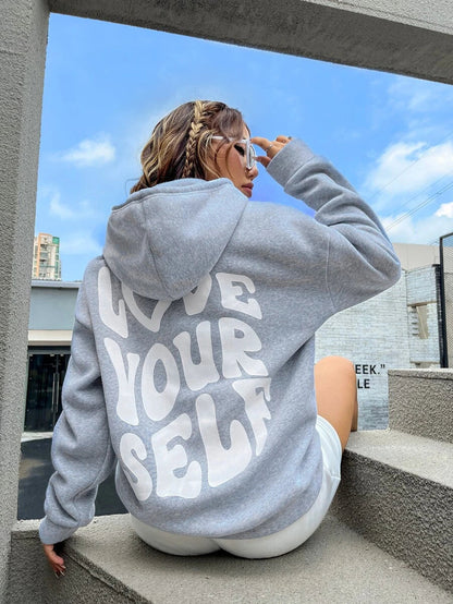 Jess | Casual oversized hoodie with Love Yourself back print - ideal for fall/winter