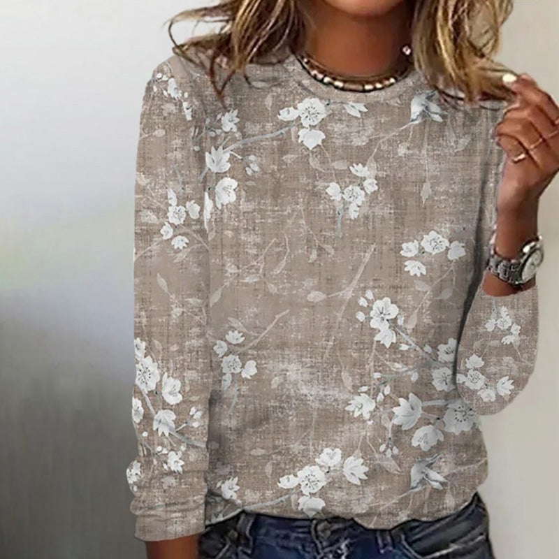 Quinlai | Women's floral print round neck sweater | Long sleeves