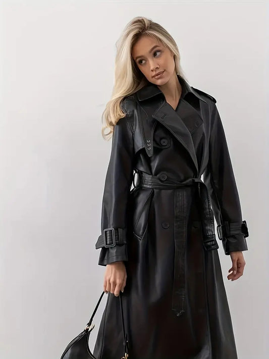 Winona - trench coat leather jacket with belt