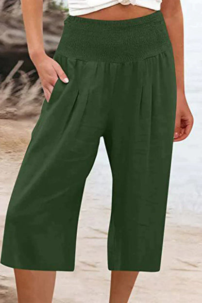 Amelyn - Simple high-waisted pants with wide legs, one-tone, medium-length