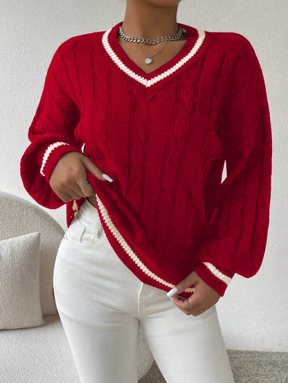 Ywenna Sweater | Casual Striped Cable Knit Sweater