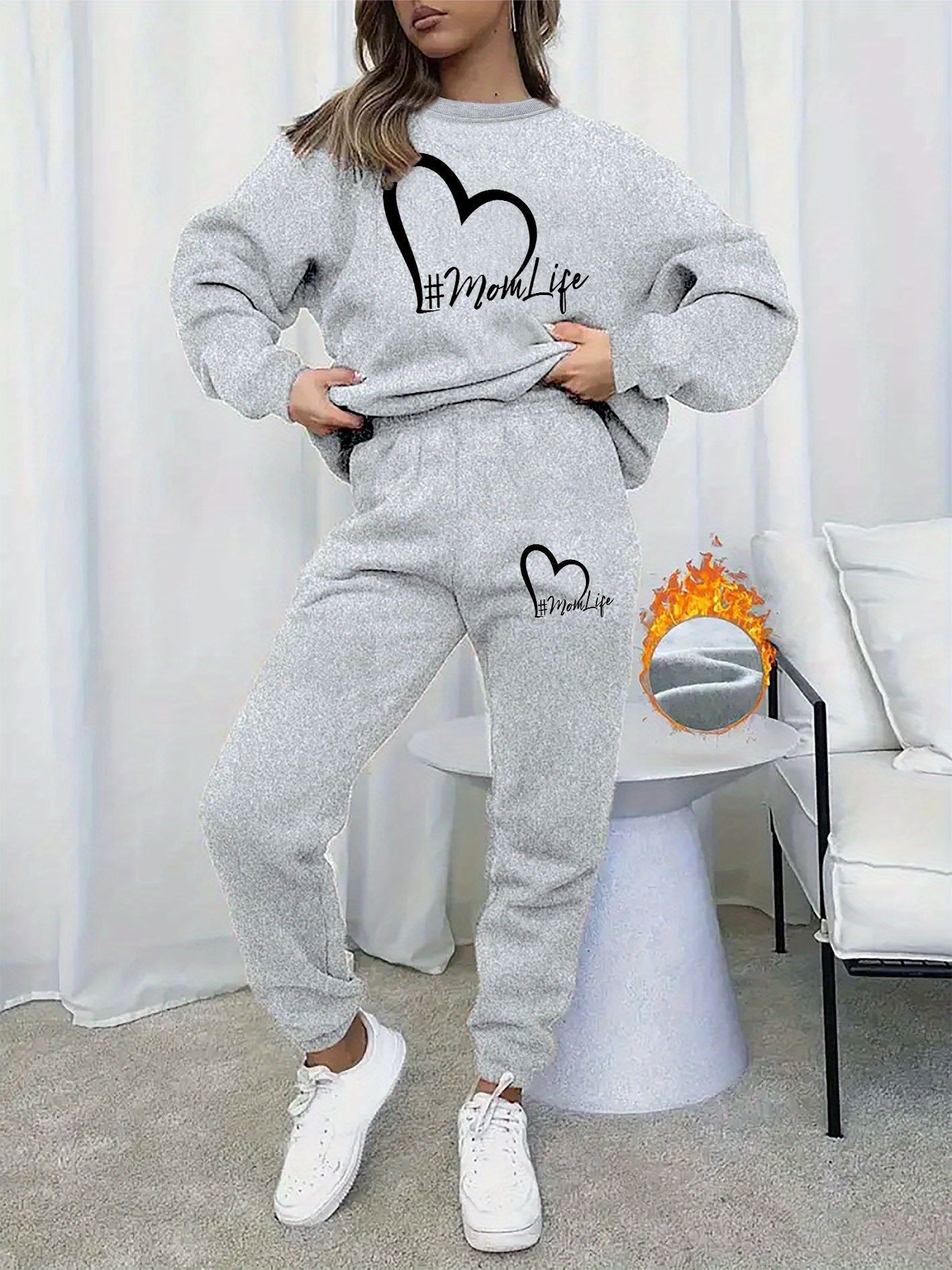 Jess | Alphabet Print Round Neck Sweater & Sweatpants Set - Ideal For Fall/Winter