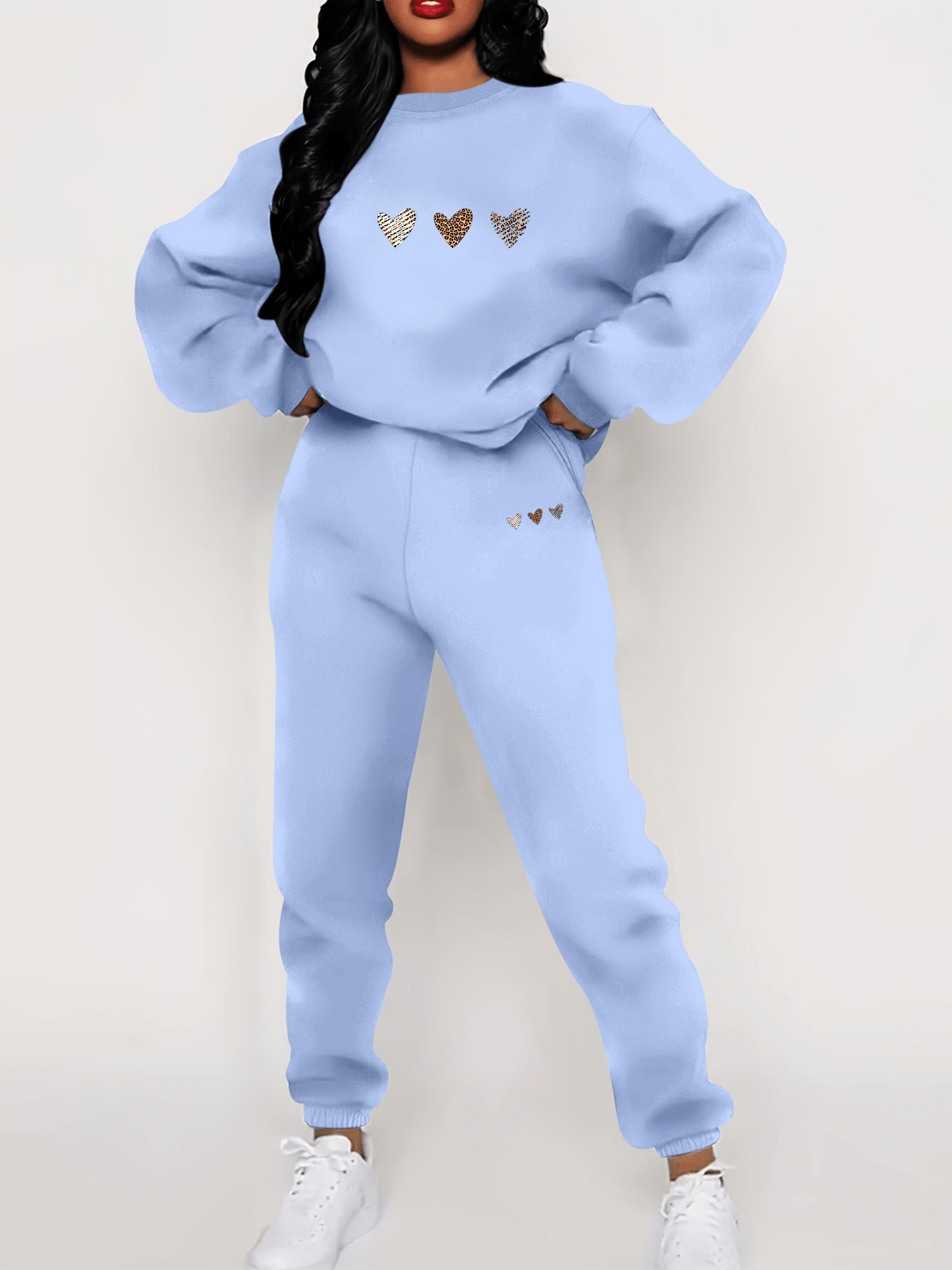 Jess-Mode | Cotton Heart Print Sweater & Sweatpants Tracksuit Set - Ideal for Fall/Winter