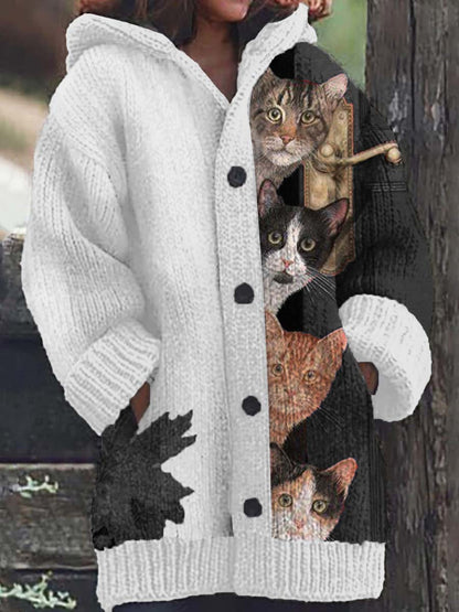 Jess | Hoodie cardigan with funny cat print for women