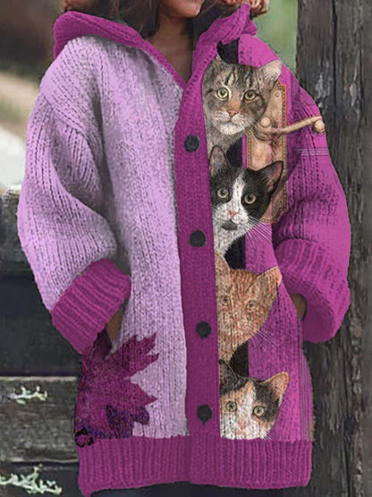 Jess | Hoodie cardigan with funny cat print for women