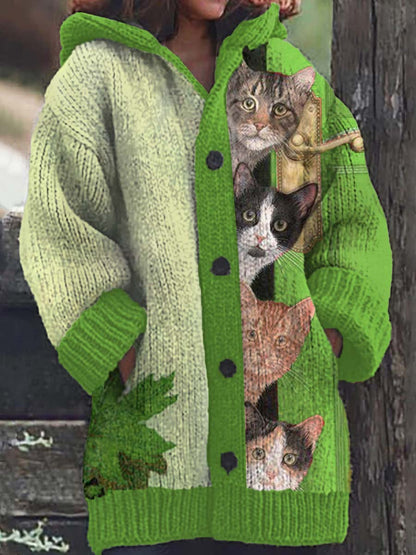 Jess | Hoodie cardigan with funny cat print for women