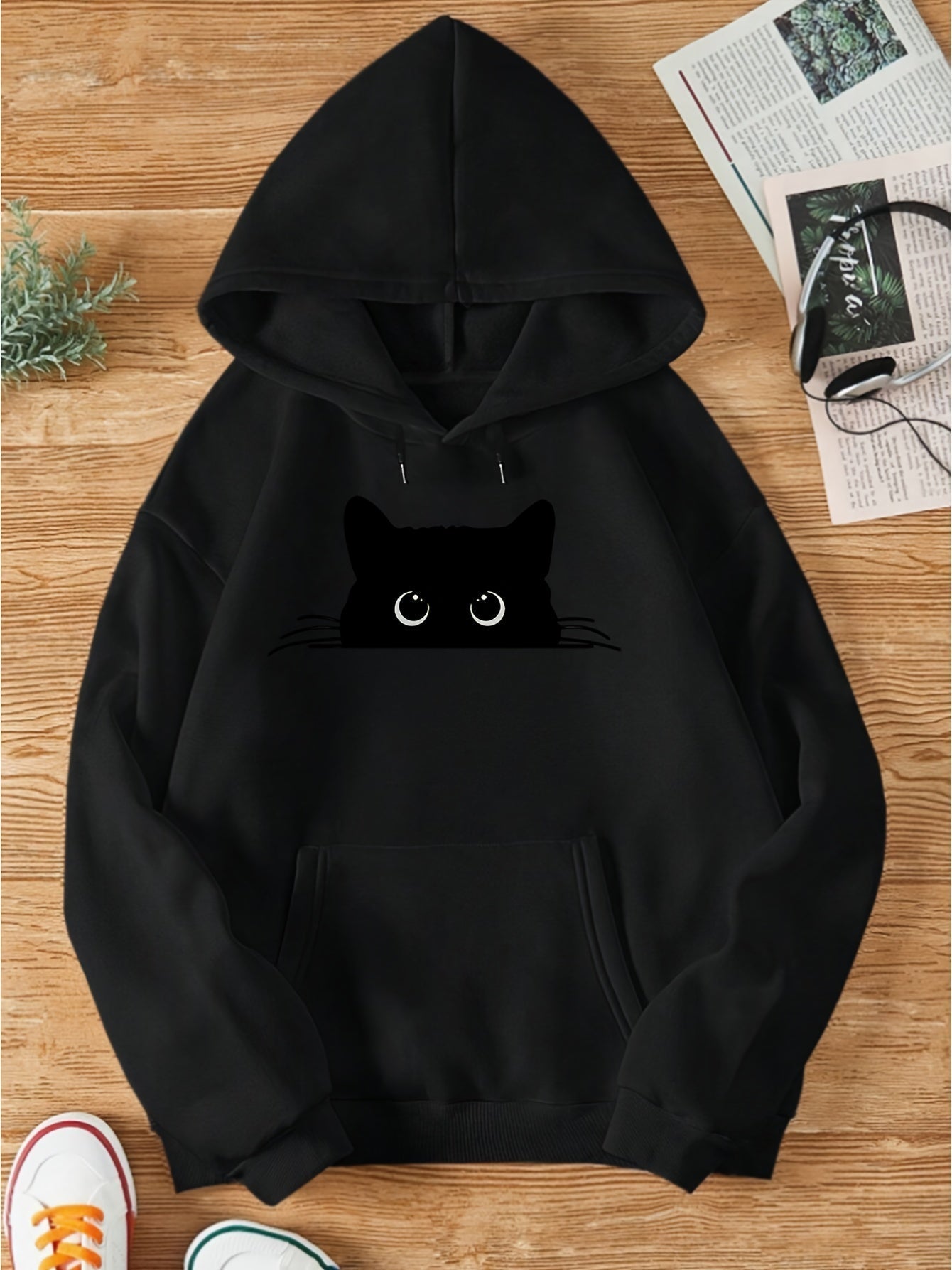 Jess | Sweat pullover hoodie with cat print and hood for women Perfect for casual days