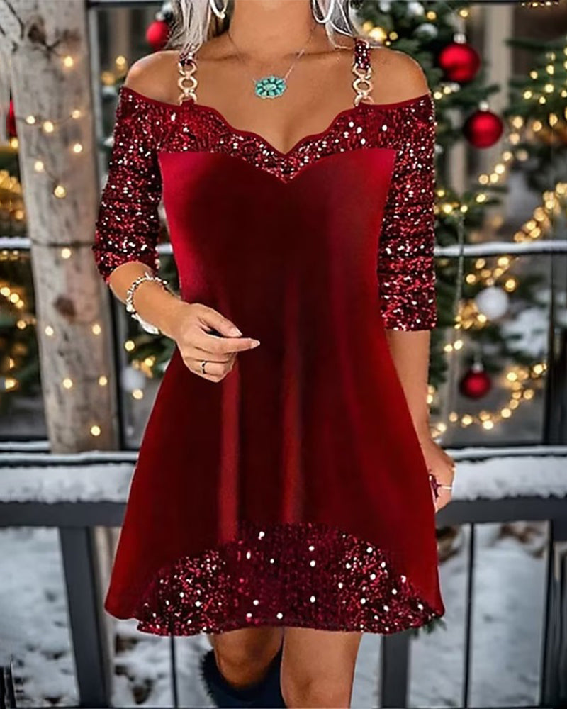 Off-shoulder dress with sequins