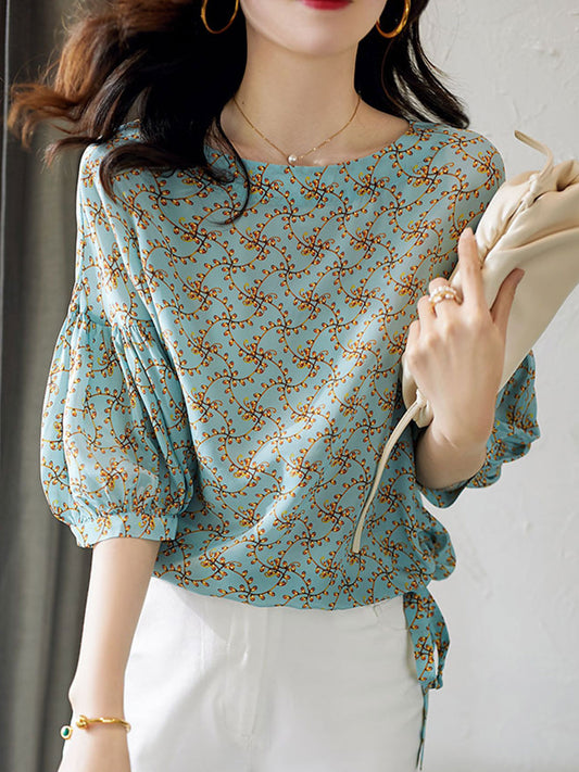 Dalia Top | Floral Puff Sleeve Chiffon Top