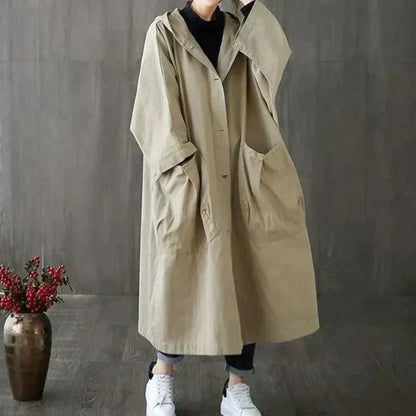 Windproof oversized trench coat with pockets for women