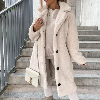 Chic, cozy, elegant, fluffy sherpa winter coat for women