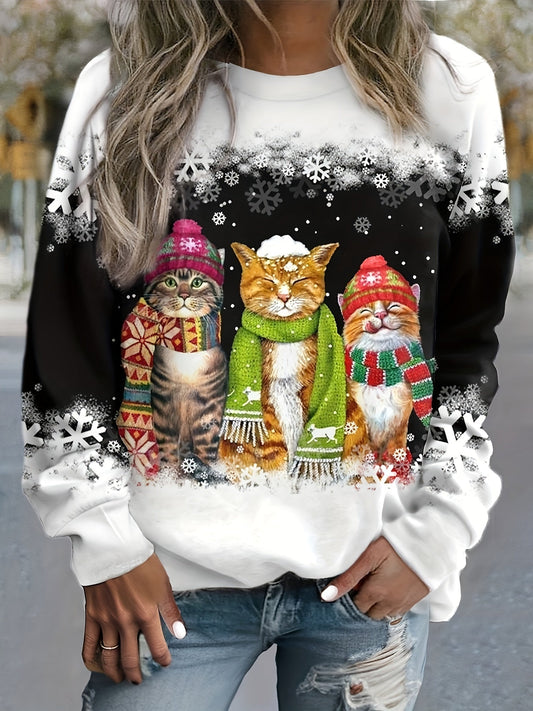 Whiskers™ | Warm winter top with snow cat print