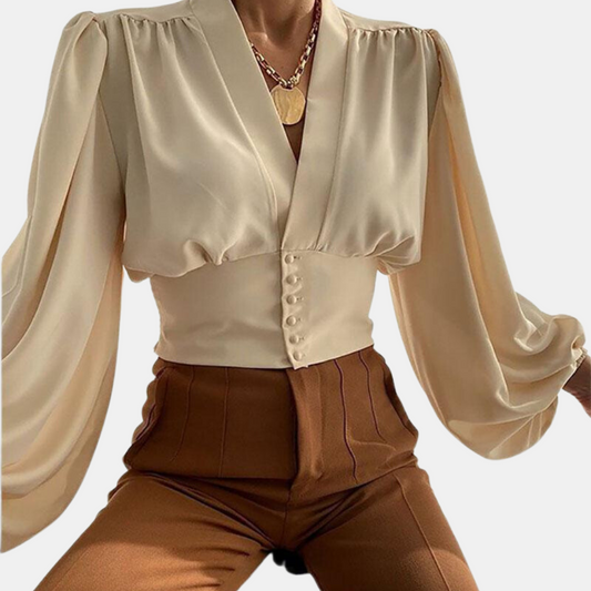 Alondra - Fashionable puff-sleeve blouse with V-neckline