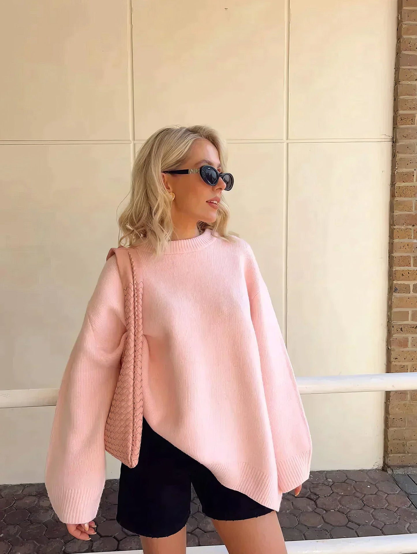 Pink crew neck sweater for women