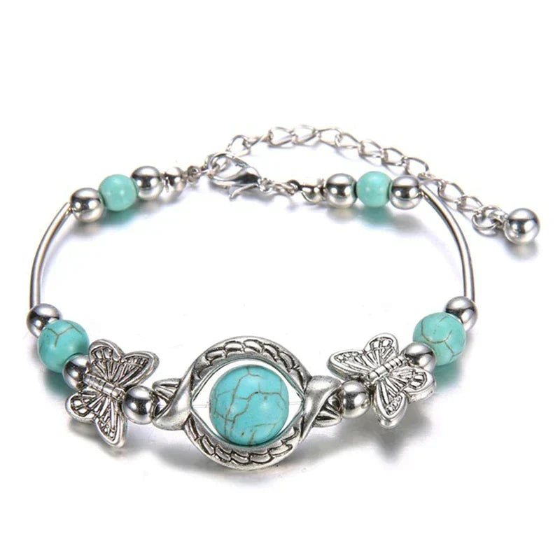 Turquoise Butterfly Beaded Bracelet | With highly detailed charms