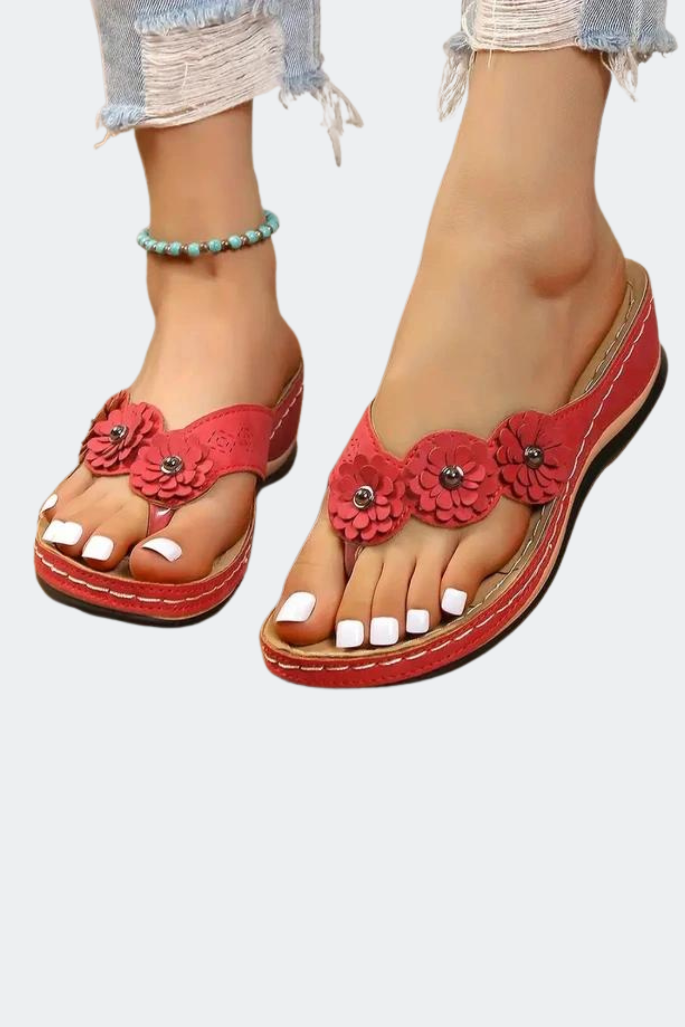 Women's flat orthopedic summer sandals with flowers - Felice