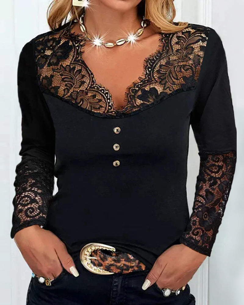 Long sleeve lace top with V-neckline