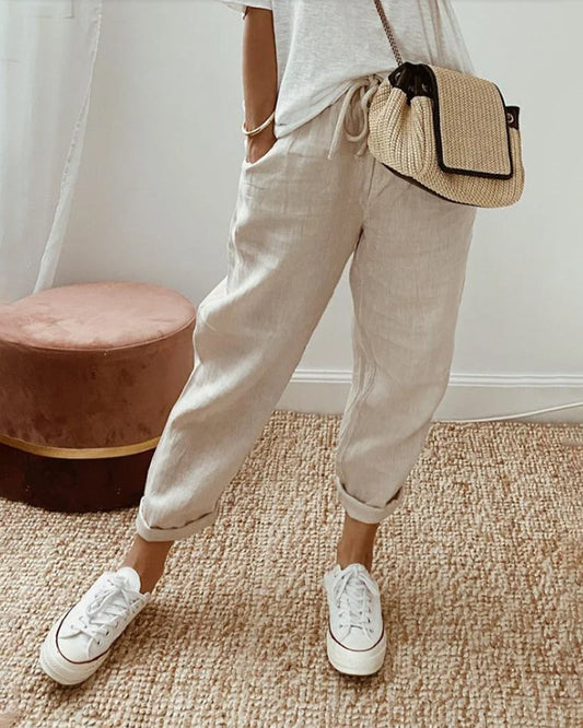 Pants in cotton and linen