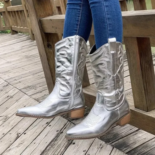 Erika | White leather pointed ladies cowboy boots